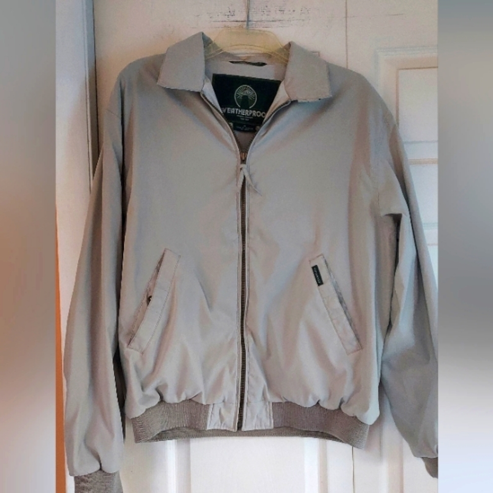 Weatherproof Mens Jacket Khaki Size Medium Bomber Grandpa Zip Windbreaker